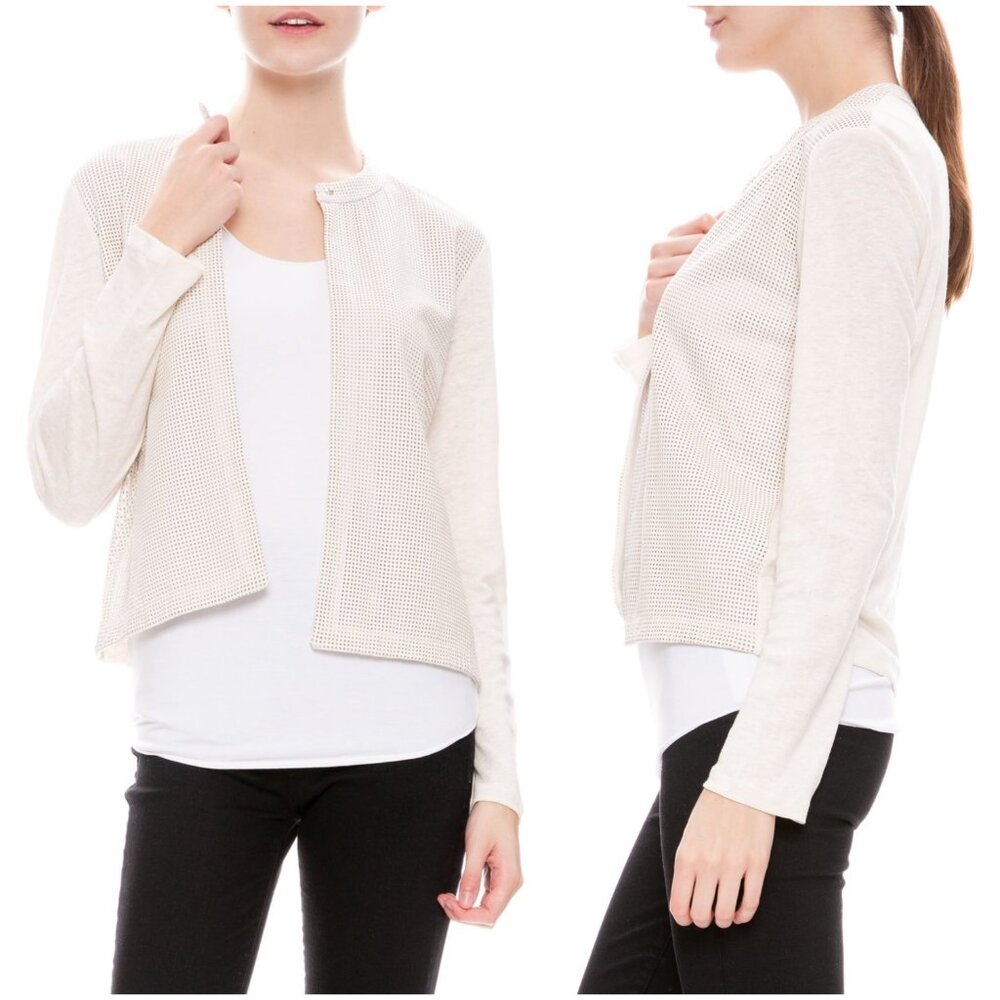 Majestic Filatures Du Lion Deluxe Linen Leather Perforated Jacket Cardi size L